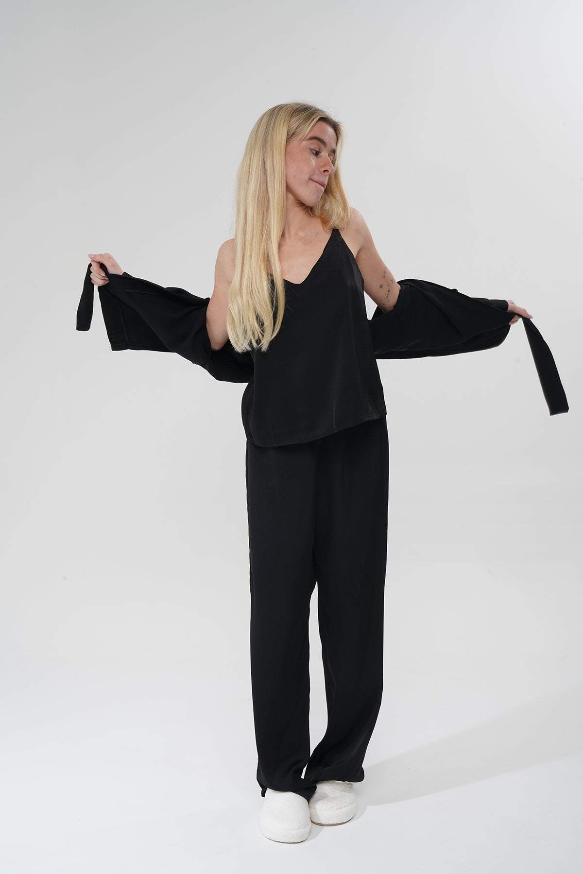 Siyah Viskon Üçlü Pijama Takımı | MODALUDO - Modaludo