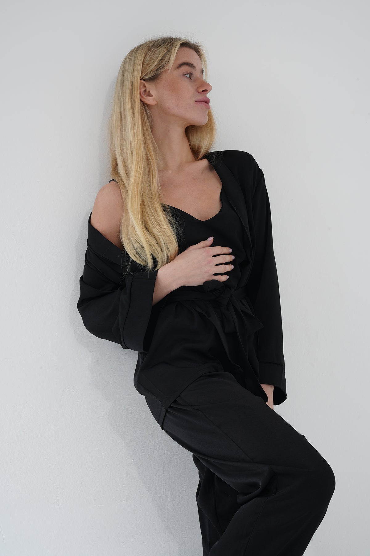 Siyah Viskon Üçlü Pijama Takımı | MODALUDO - Modaludo