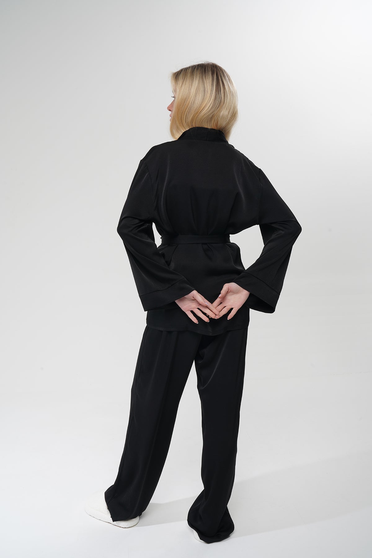 Siyah Viskon Üçlü Pijama Takımı | MODALUDO - Modaludo