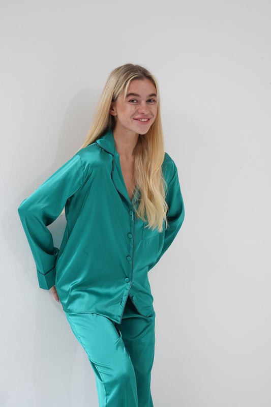 Yeşil Saten Pijama Takımı | COCOLARSİ - Modaludo