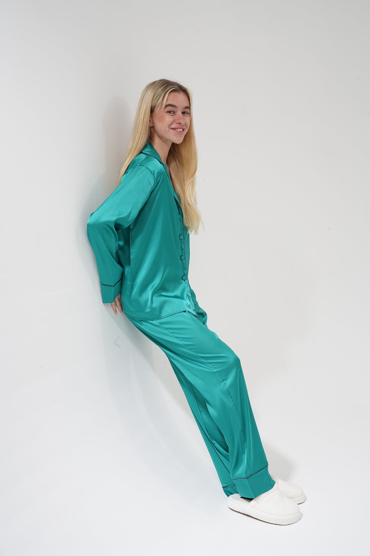 Yeşil Saten Pijama Takımı | COCOLARSİ - Modaludo