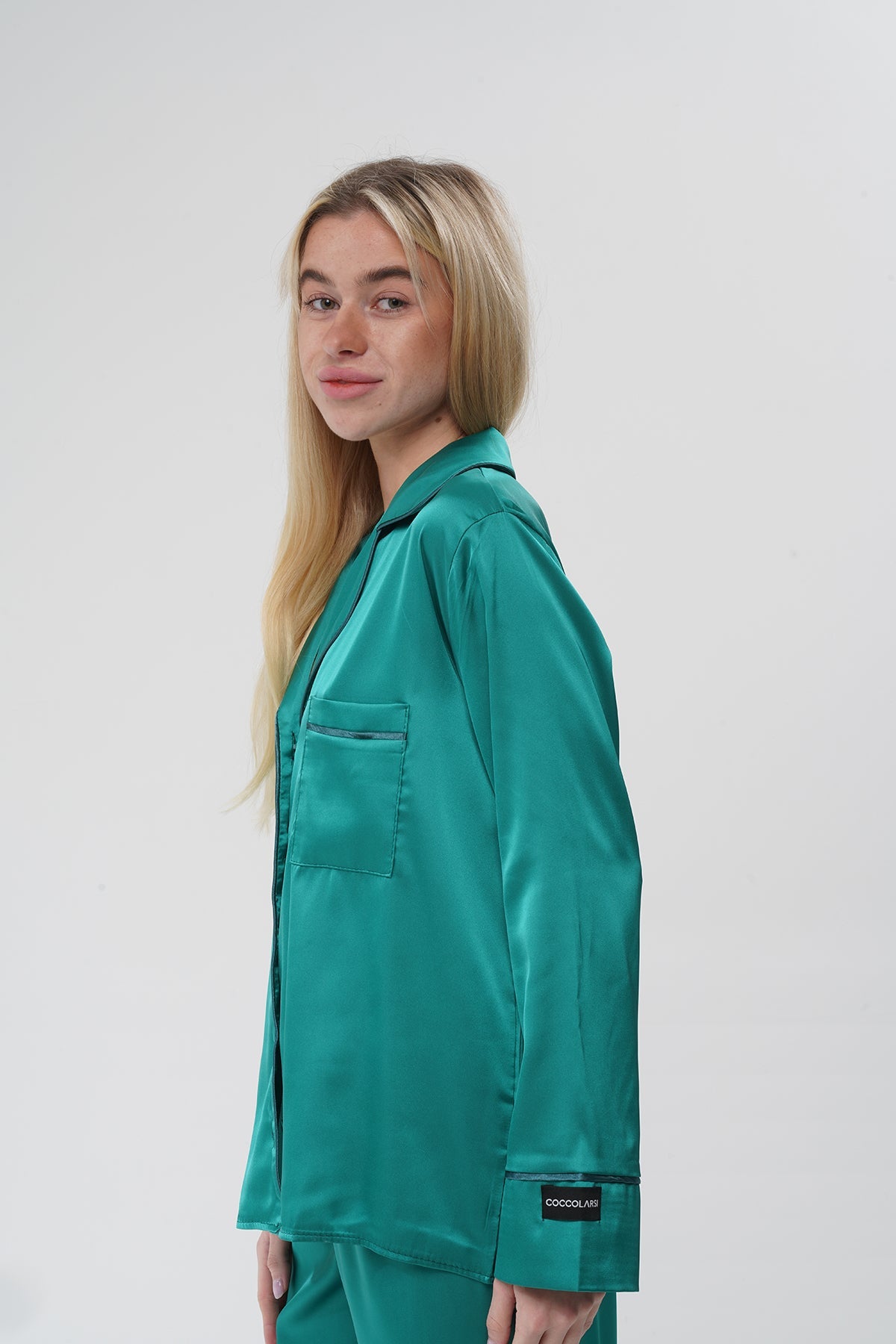 Yeşil Saten Pijama Takımı | COCOLARSİ - Modaludo