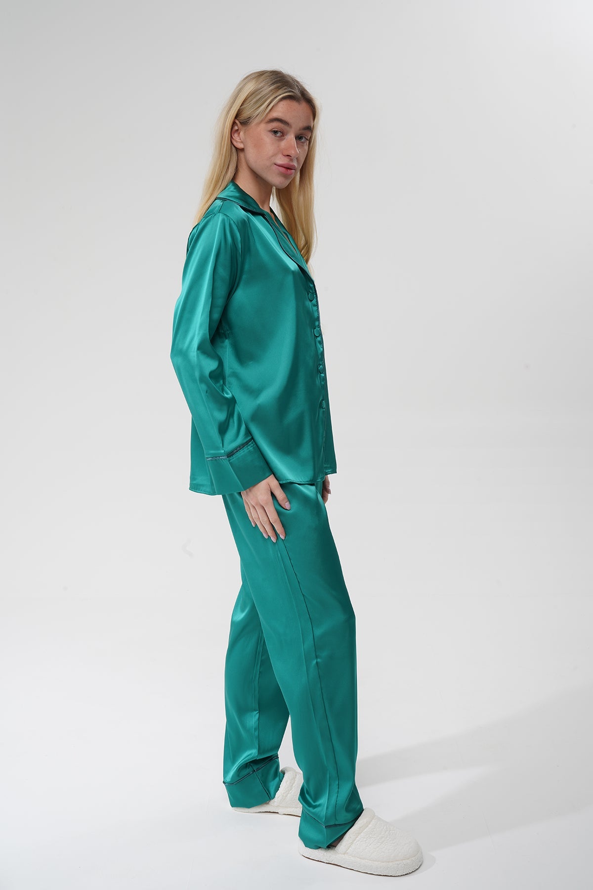 Yeşil Saten Pijama Takımı | COCOLARSİ - Modaludo