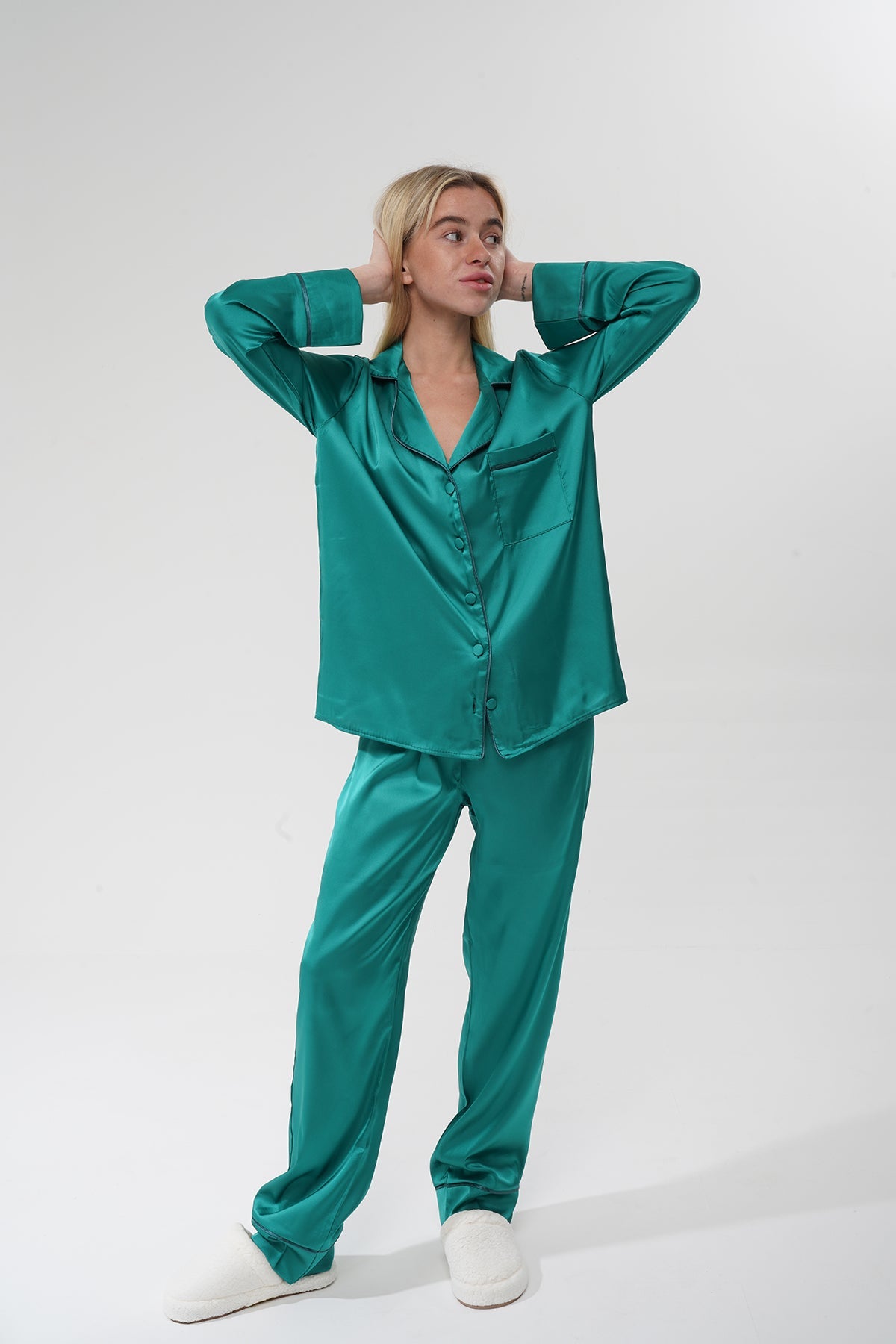 Yeşil Saten Pijama Takımı | COCOLARSİ - Modaludo