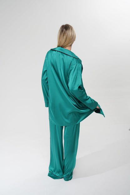 Yeşil Üçlü Saten Pijama Takımı | COCOLARSİ - Modaludo