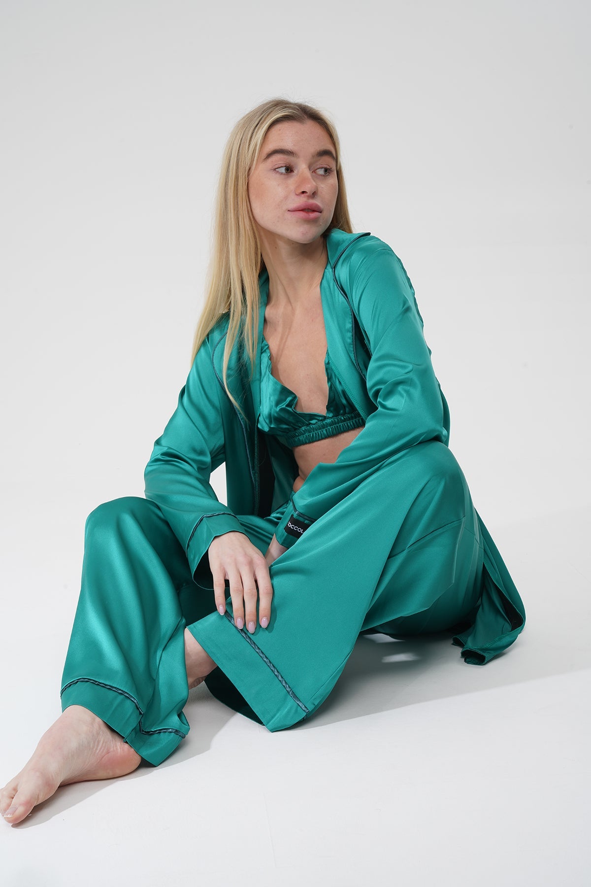 Yeşil Üçlü Saten Pijama Takımı | COCOLARSİ - Modaludo