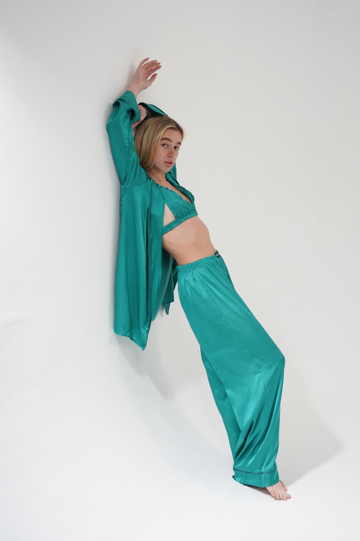 Yeşil Üçlü Saten Pijama Takımı | COCOLARSİ - Modaludo