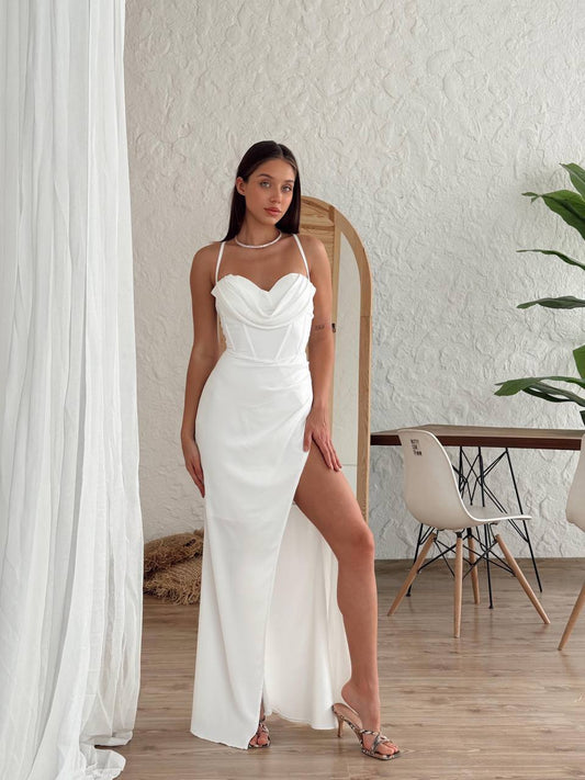 Zarafetin Büyüsü Beyaz Elbise - Modaludo