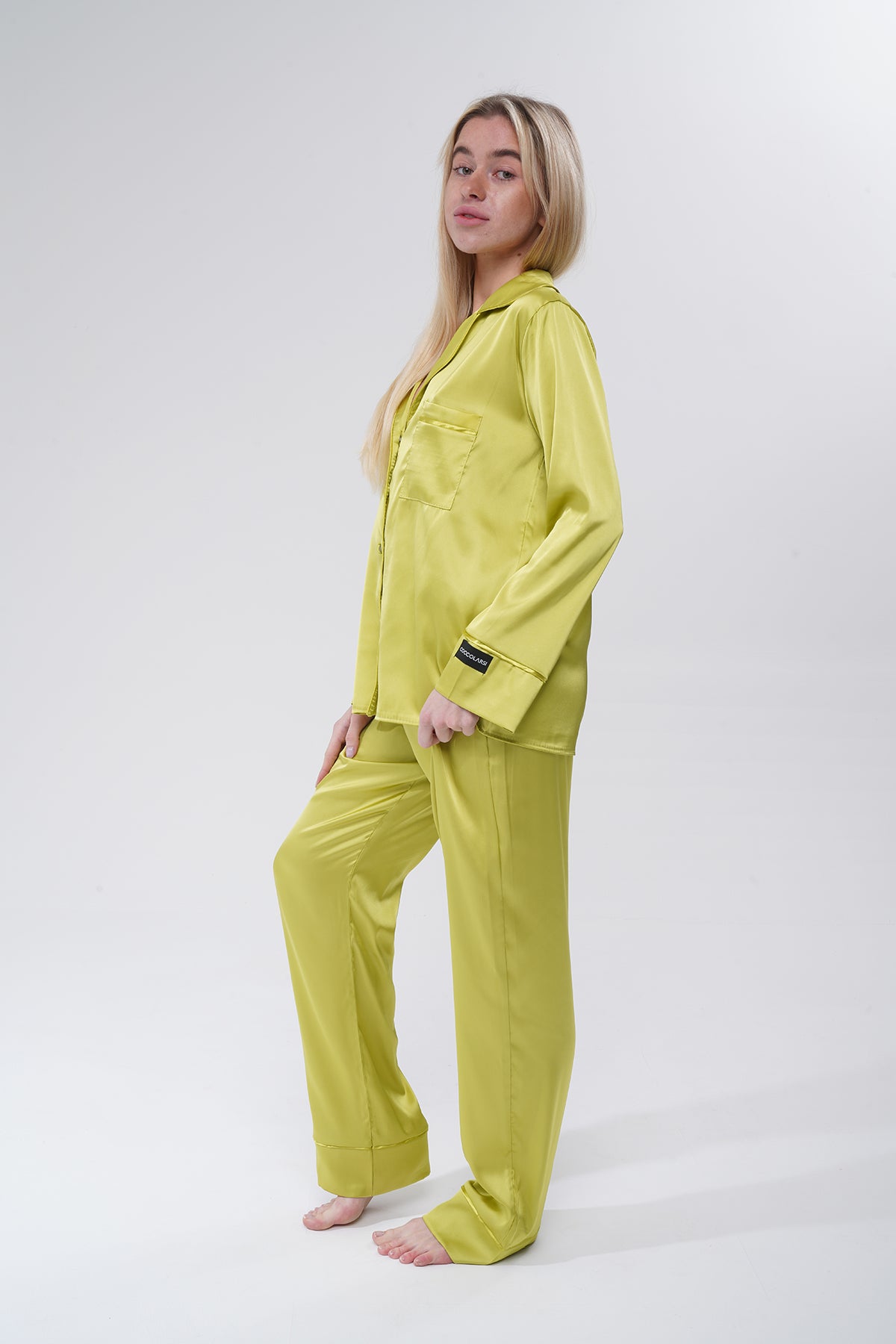 Zeytin Yeşili Saten Pijama Takımı | COCOLARSİ - Modaludo