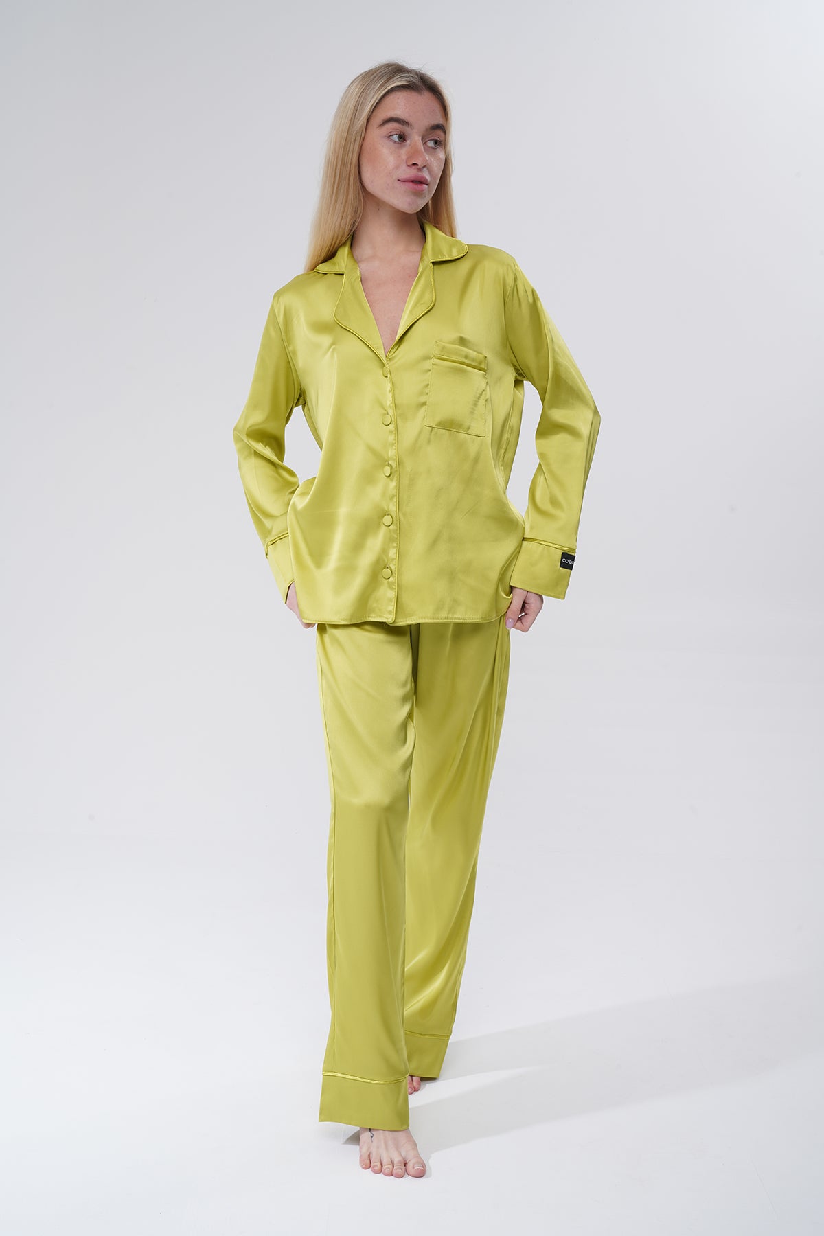 Zeytin Yeşili Saten Pijama Takımı | COCOLARSİ - Modaludo