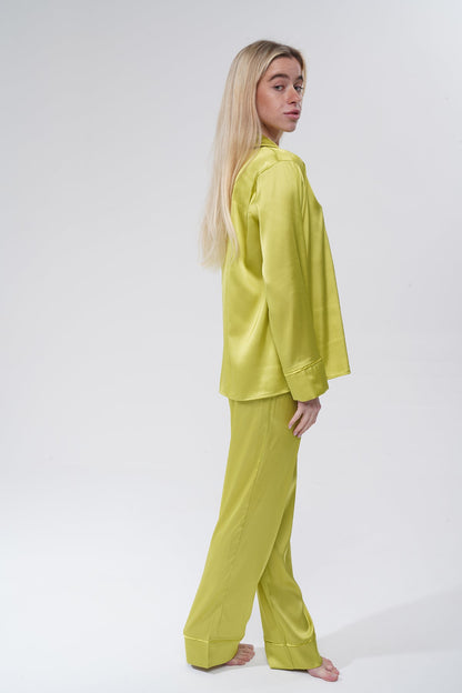 Zeytin Yeşili Saten Pijama Takımı | COCOLARSİ - Modaludo