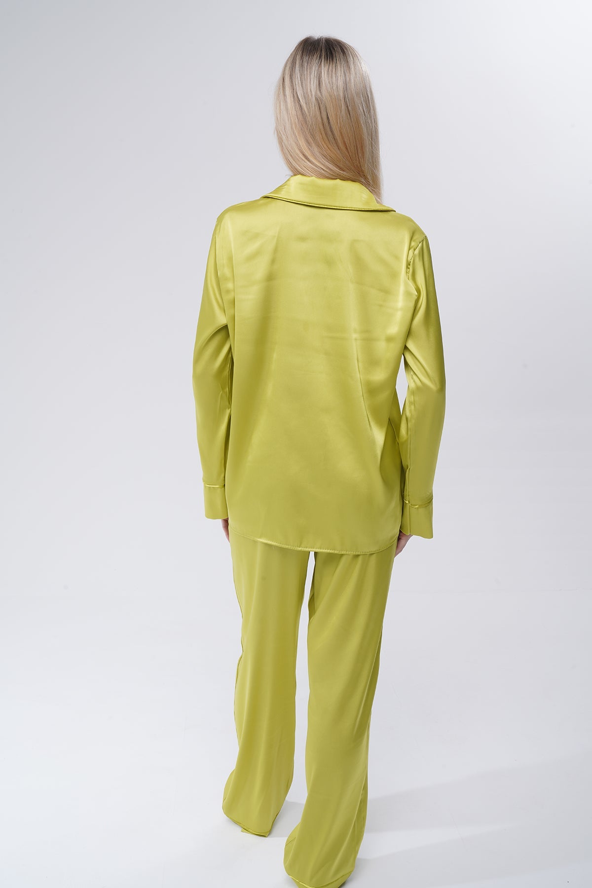 Zeytin Yeşili Saten Pijama Takımı | COCOLARSİ - Modaludo