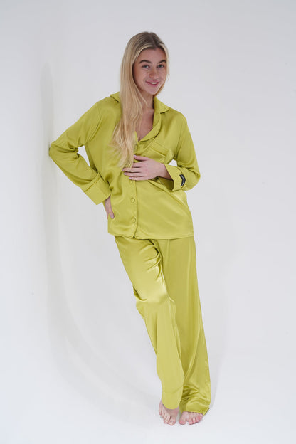 Zeytin Yeşili Saten Pijama Takımı | COCOLARSİ - Modaludo