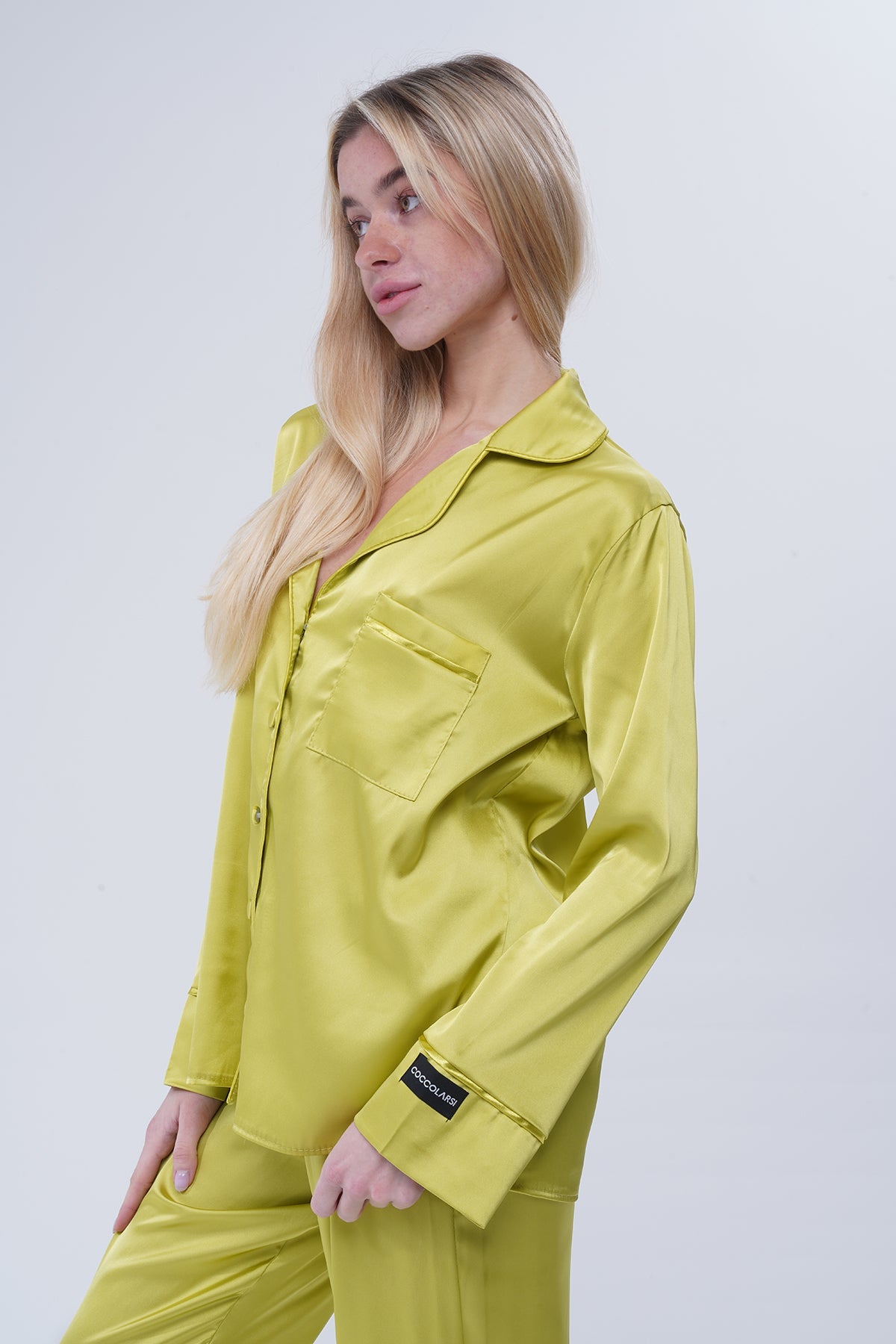 Zeytin Yeşili Saten Pijama Takımı | COCOLARSİ - Modaludo