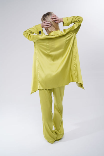 Zeytin Yeşili Üçlü Saten Pijama Takımı | COCOLARSİ - Modaludo