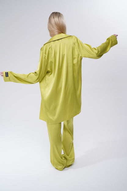 Zeytin Yeşili Üçlü Saten Pijama Takımı | COCOLARSİ - Modaludo